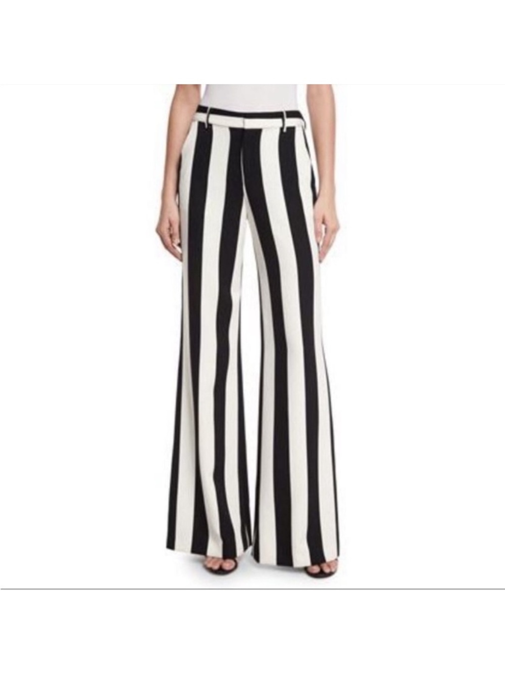 Alice + Olivia Black and White Striped Wide-Leg Pants